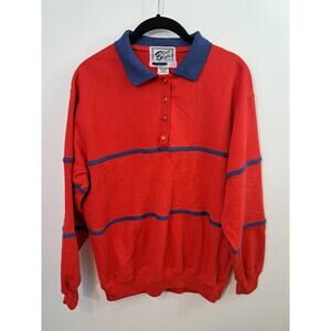 Blast Blues Vintage Women's Red Floral Embossed Polo Style Shirt In Size Medium